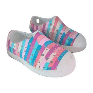 Native Jefferson Toddler Baby Shoe C5 - New Shell White/ Pastel Multi Stripe